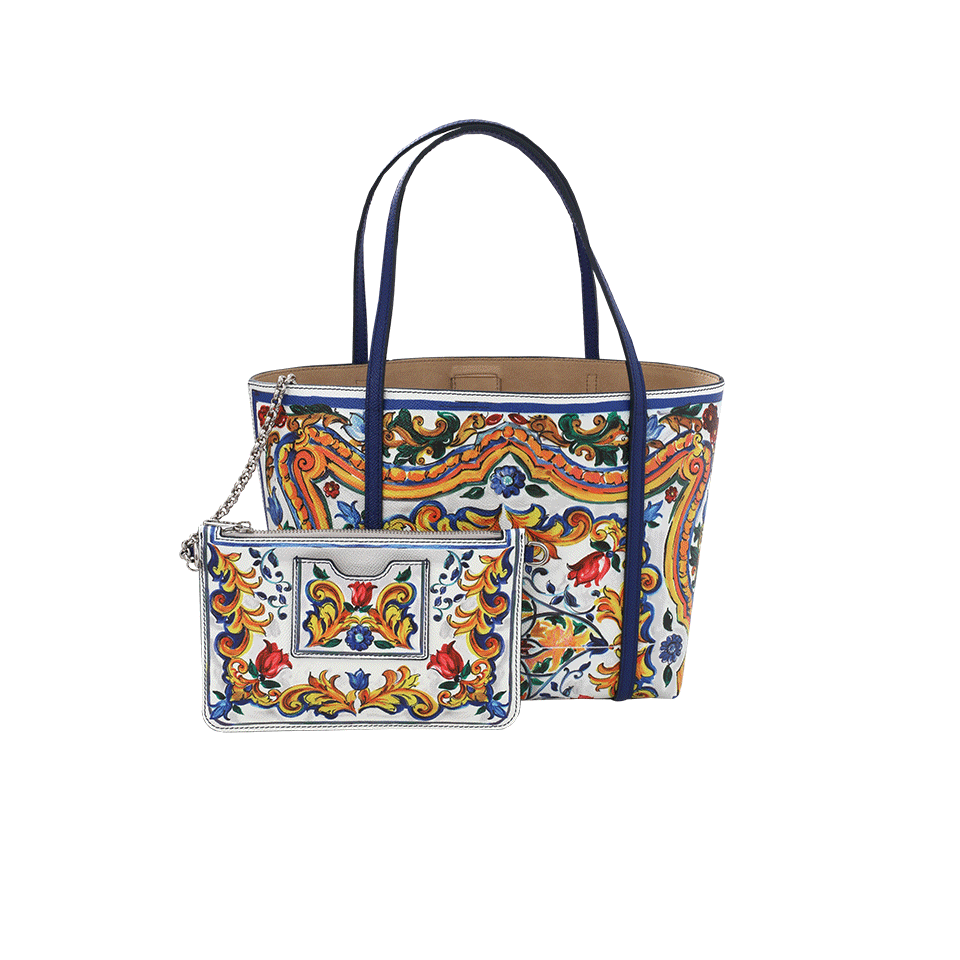 DOLCE & GABBANA-Maiolica Small Print Tote-WHITE