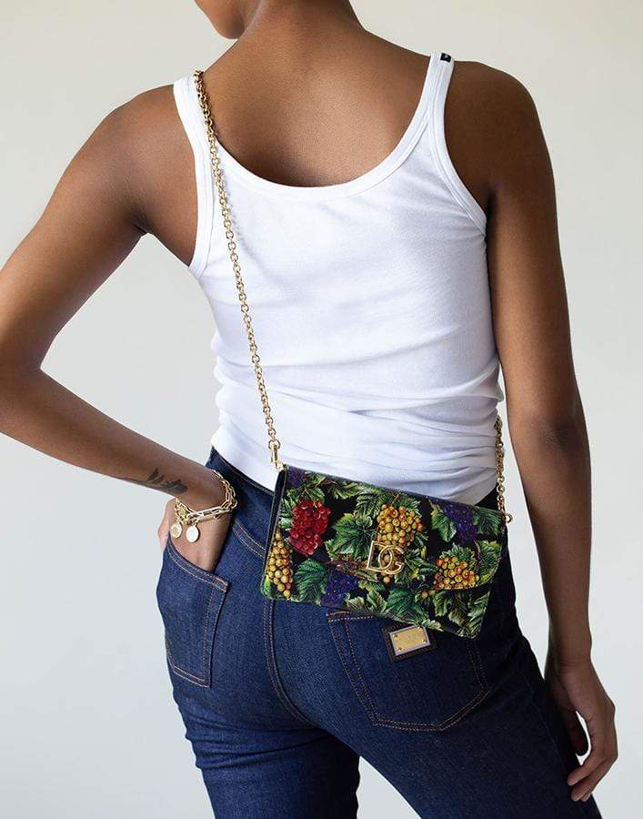 DOLCE & GABBANA-Printed DG Girl Wallet On A Chain-BLACK