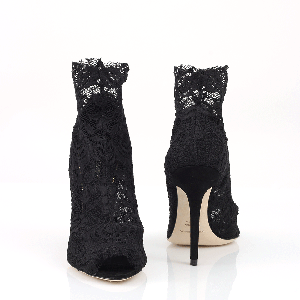 DOLCE & GABBANA-Stretch Lace Peep Toe Bootie-
