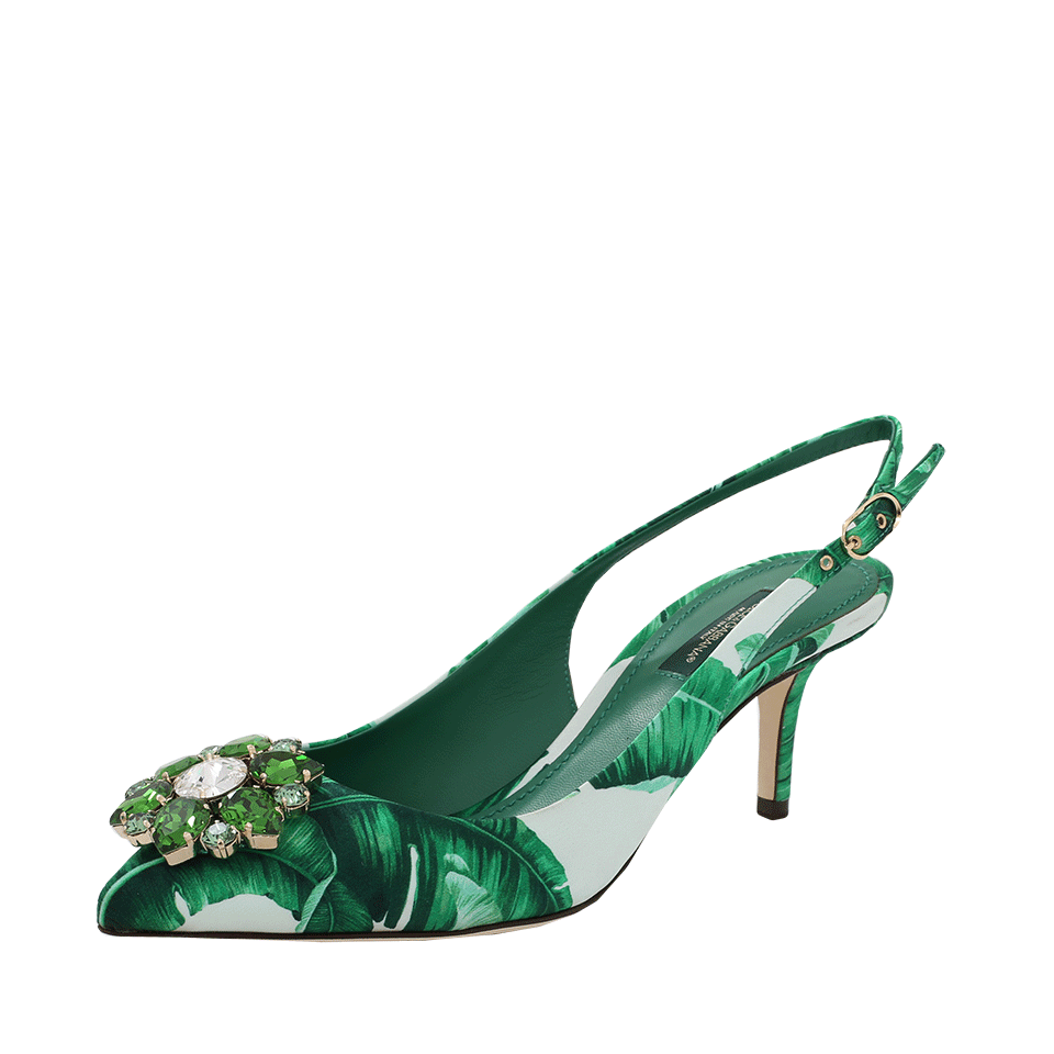 DOLCE & GABBANA-Jeweled Leaf Print Slingback-