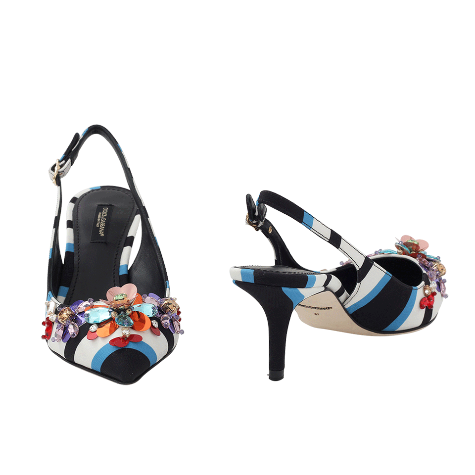 DOLCE & GABBANA-Striped Jewel Toe Slingback-