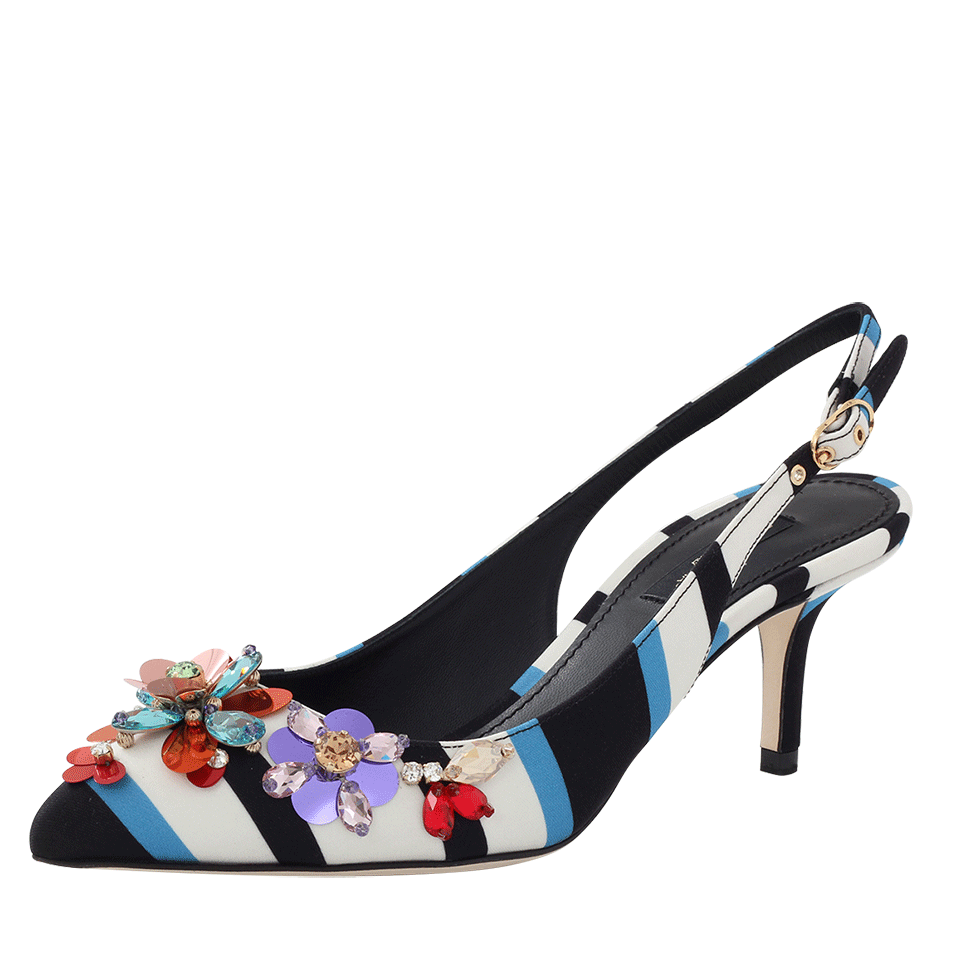 DOLCE & GABBANA-Striped Jewel Toe Slingback-