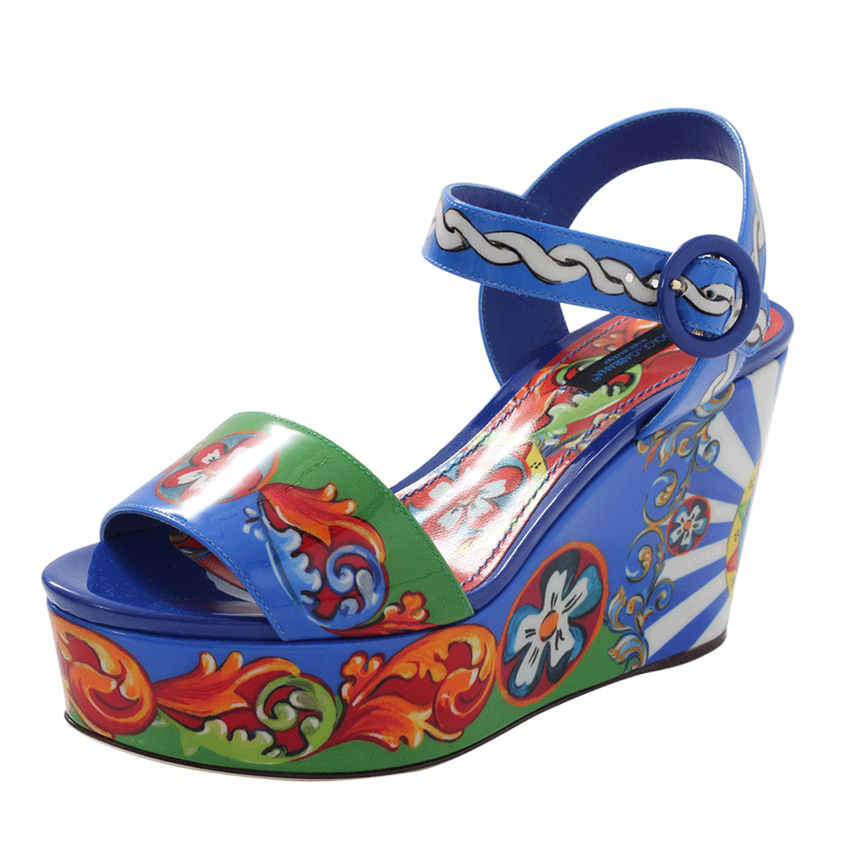 DOLCE & GABBANA-Carretto Print Platform Wedge-