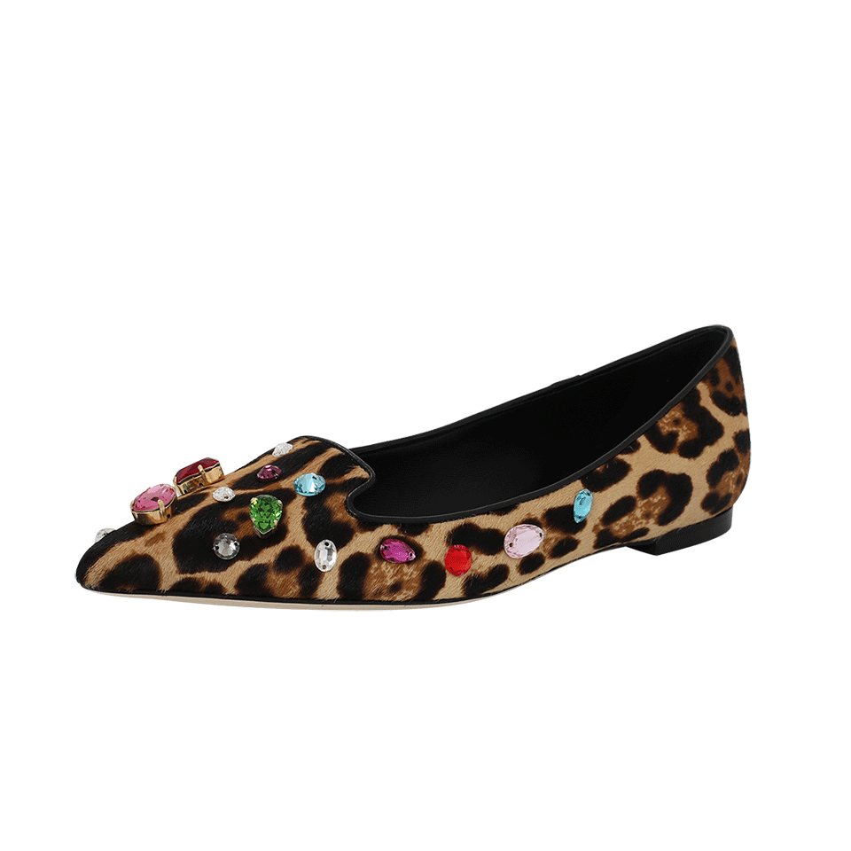 DOLCE & GABBANA-Leopard Print Jeweled Skimmer-