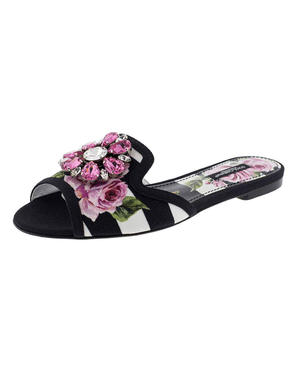 DOLCE & GABBANA-Striped Embellished Slide-