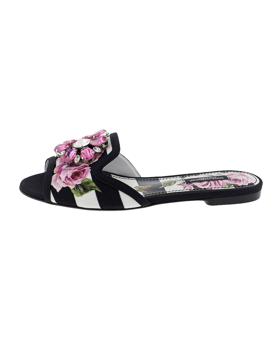 DOLCE & GABBANA-Striped Embellished Slide-