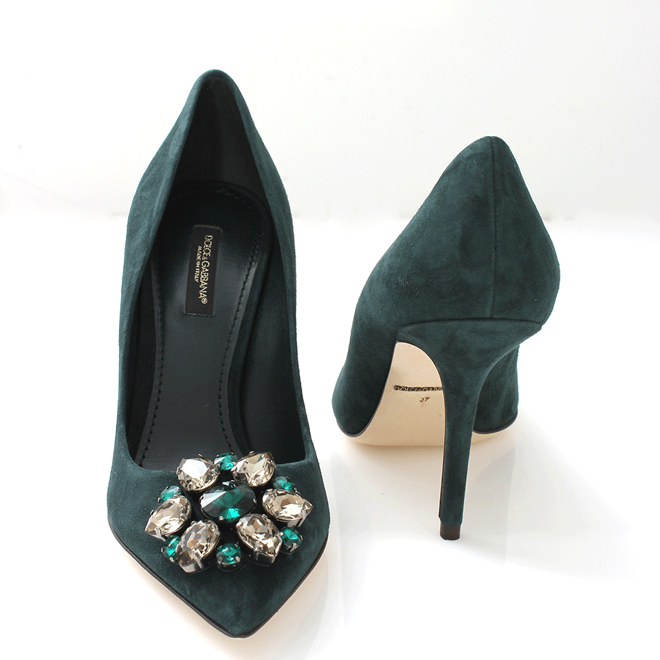 DOLCE & GABBANA-Suede Pump With Crystal Toe-