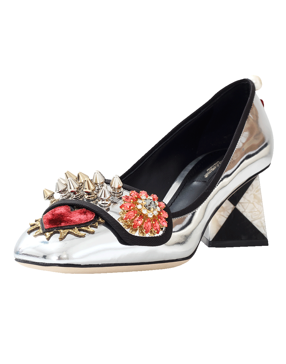 DOLCE & GABBANA-Metallic Embellished Heel Pump-