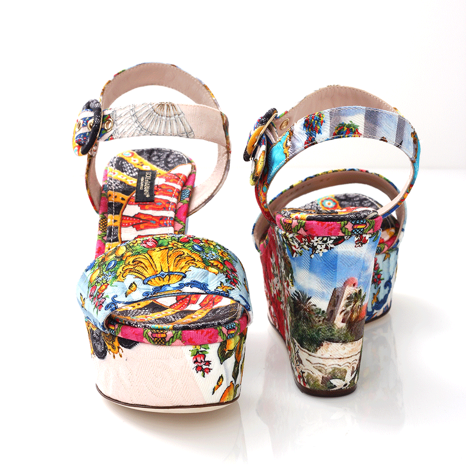 DOLCE & GABBANA-Printed Brocade Wedge Sandal-