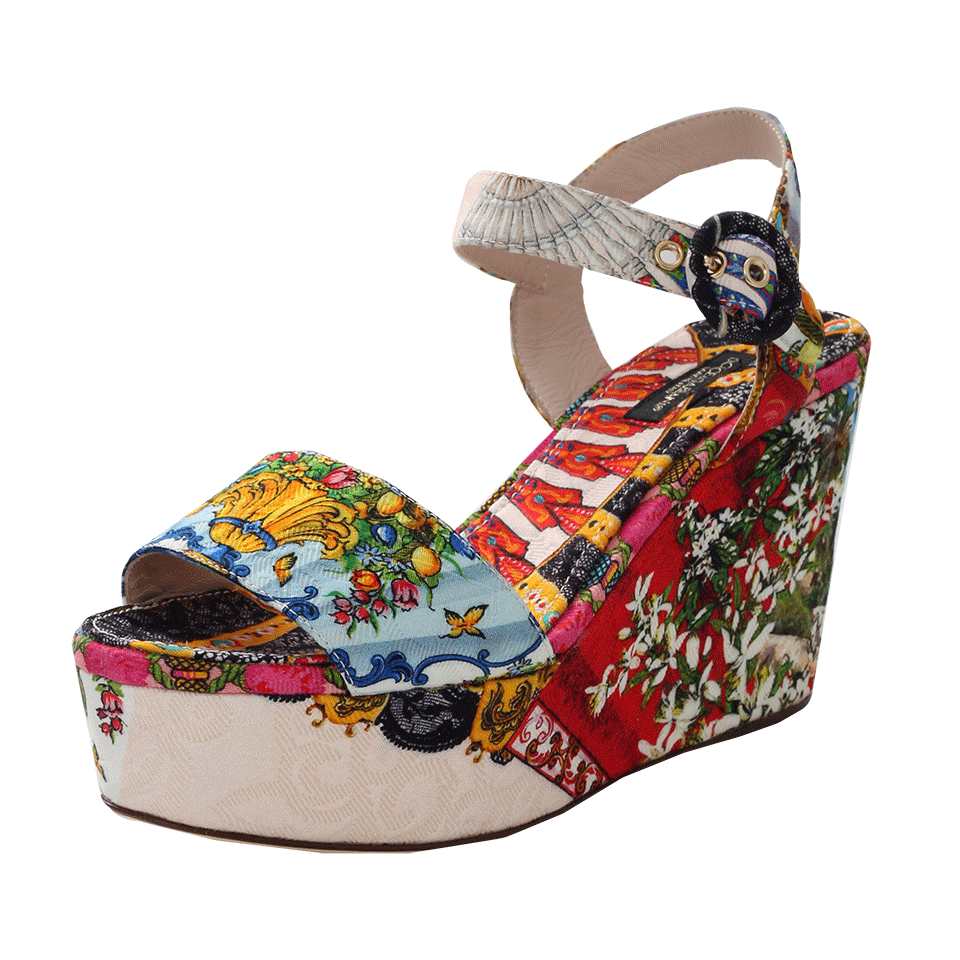 DOLCE & GABBANA-Printed Brocade Wedge Sandal-