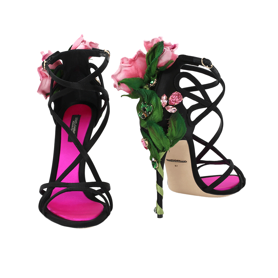 DOLCE & GABBANA-Strappy Rose Heel Sandal-