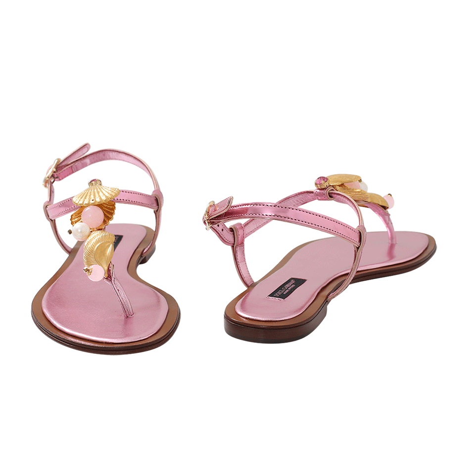 DOLCE & GABBANA-Shell And Crystal Metallic Sandal-