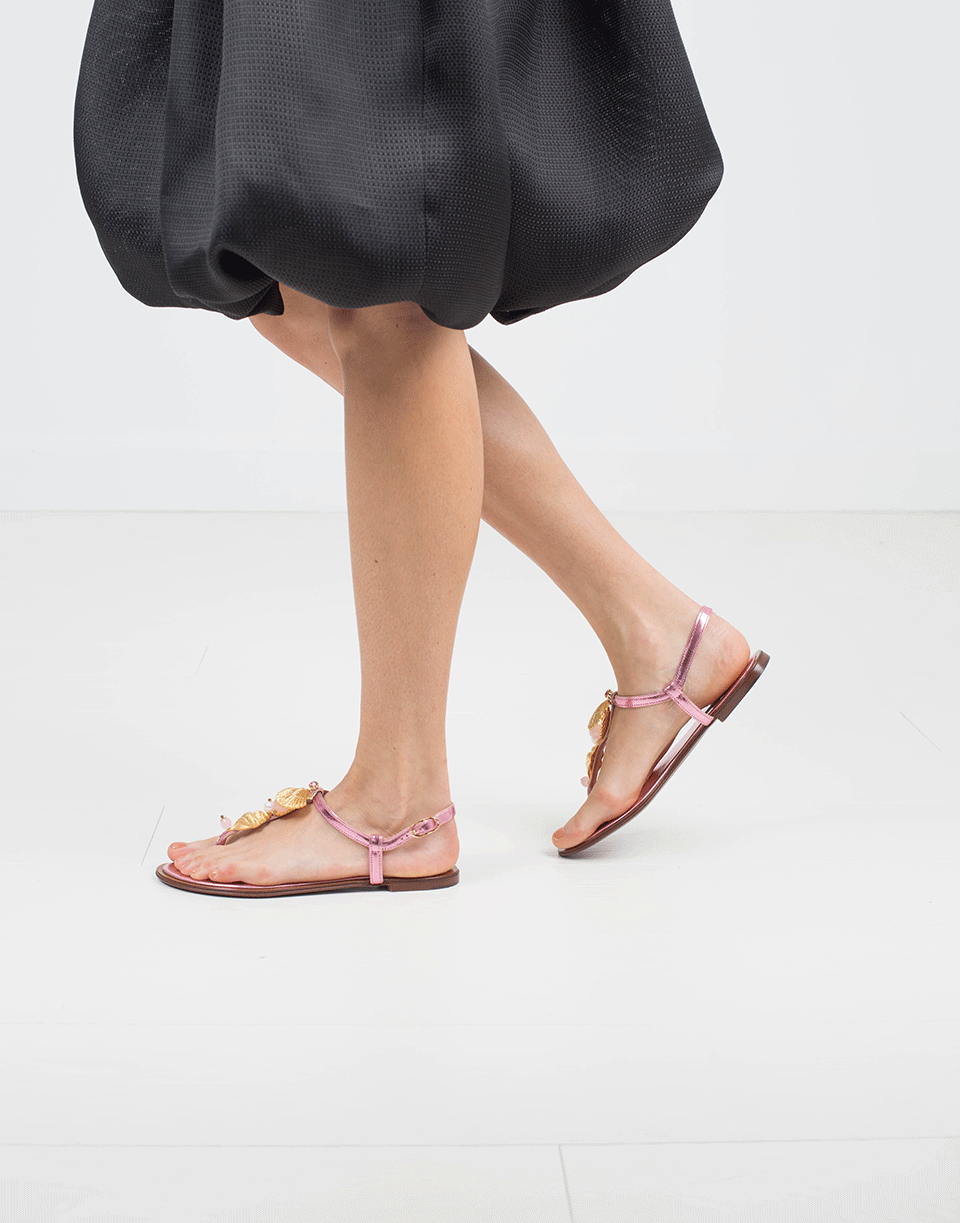 DOLCE & GABBANA-Shell And Crystal Metallic Sandal-