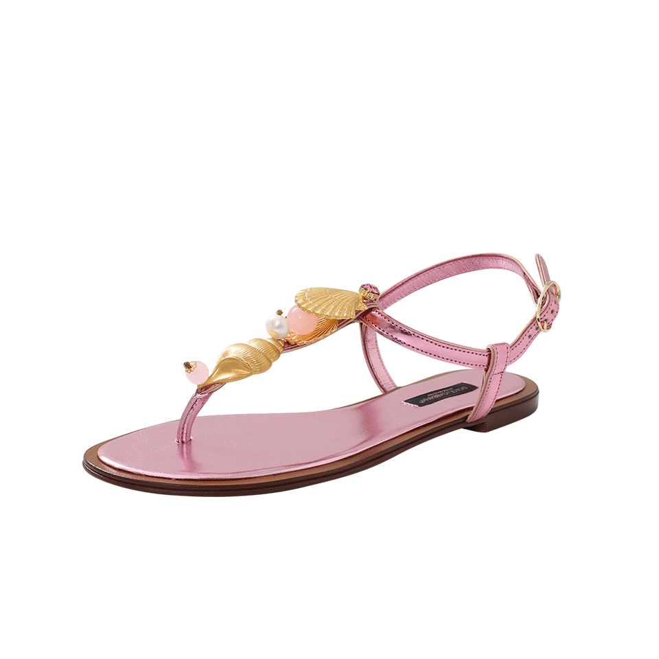 DOLCE & GABBANA-Shell And Crystal Metallic Sandal-