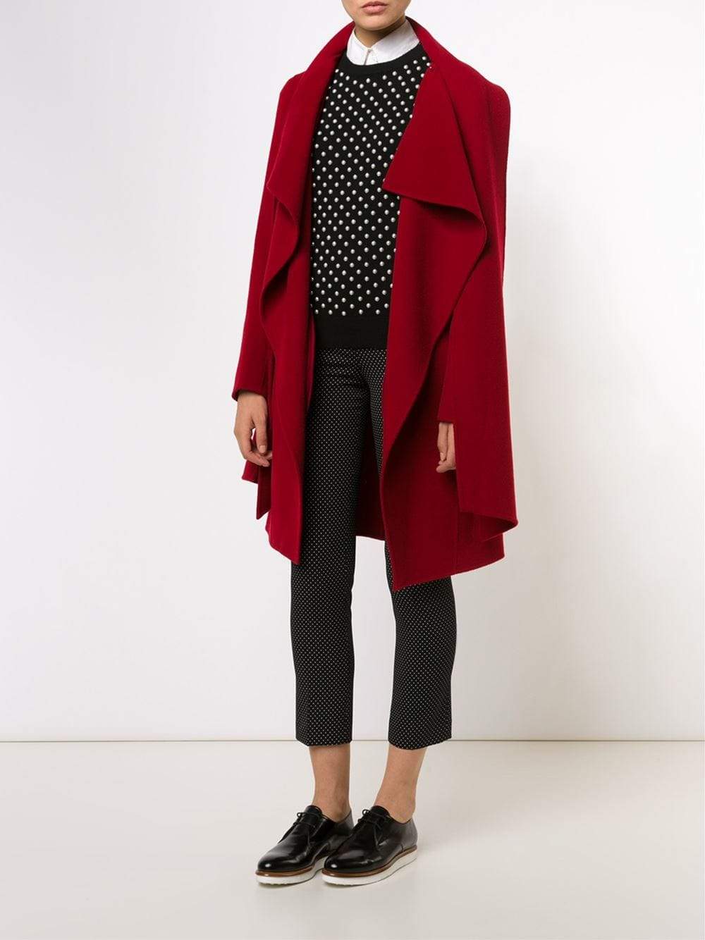 DONNA KARAN-Draped Cashmere Coat-DK CHRRY