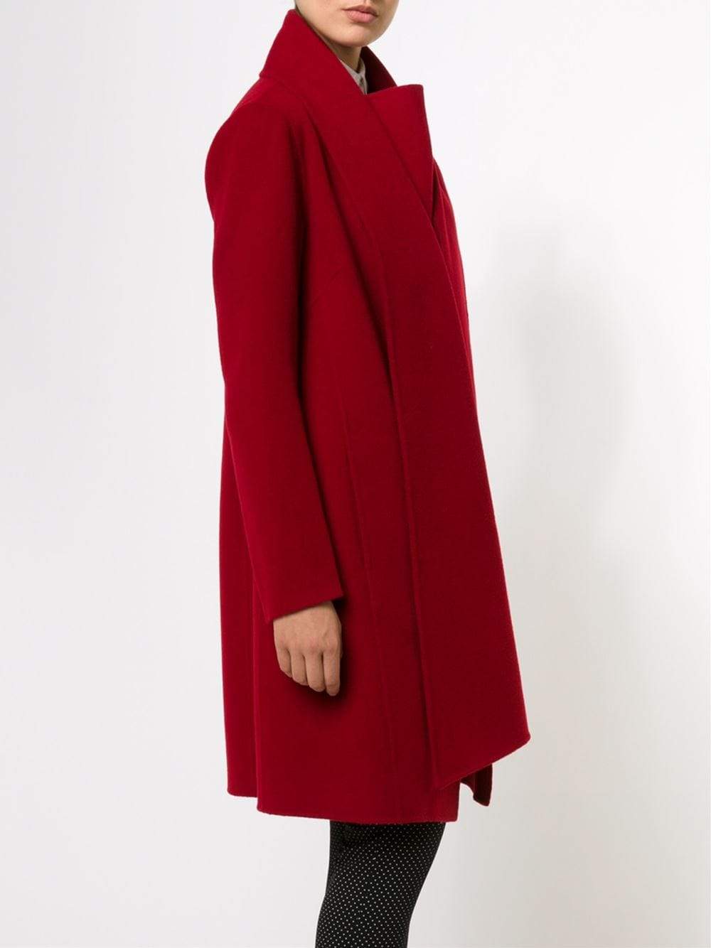 DONNA KARAN-Draped Cashmere Coat-DK CHRRY