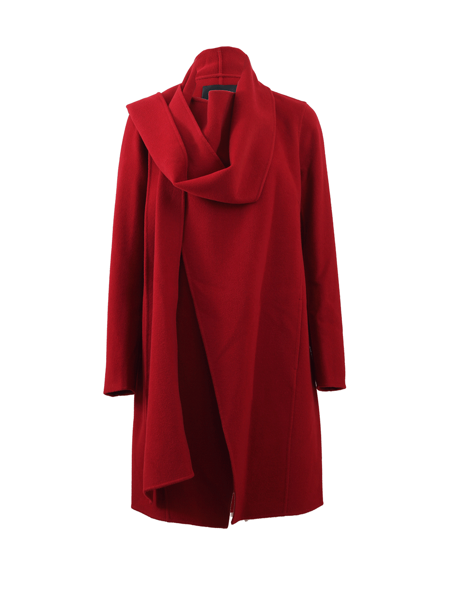 DONNA KARAN-Draped Cashmere Coat-DK CHRRY