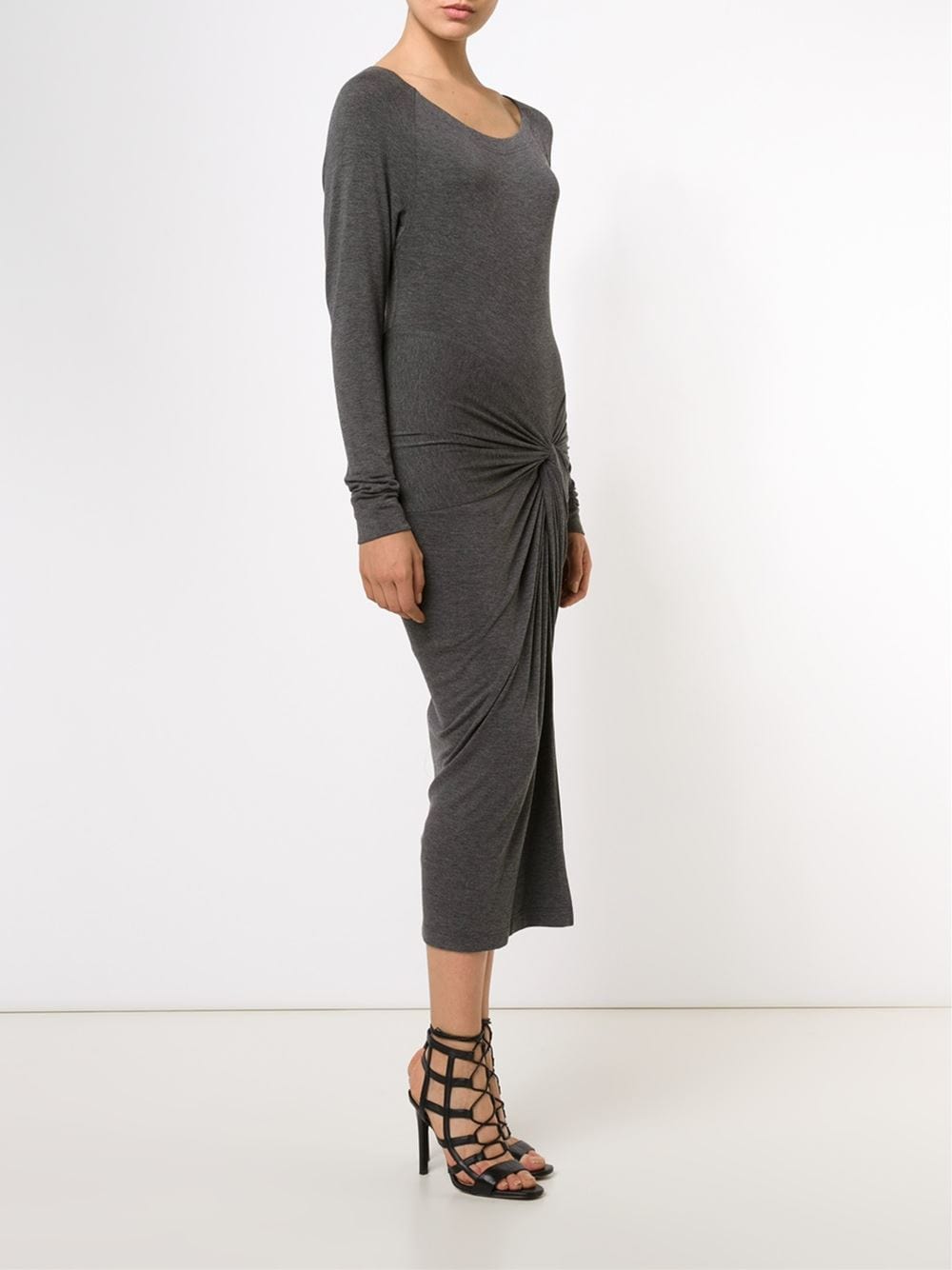 DONNA KARAN-Bateau Neck Gathered Dress-