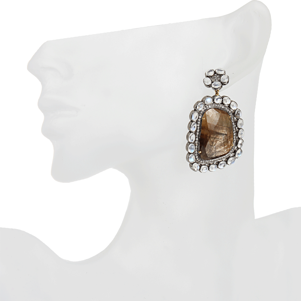 DORIE LOVE-Brown-Sapphire Slice and Moonstone Earrings-OXDZSLVR