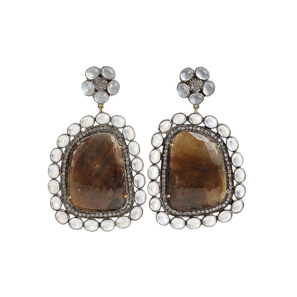 DORIE LOVE-Brown-Sapphire Slice and Moonstone Earrings-OXDZSLVR
