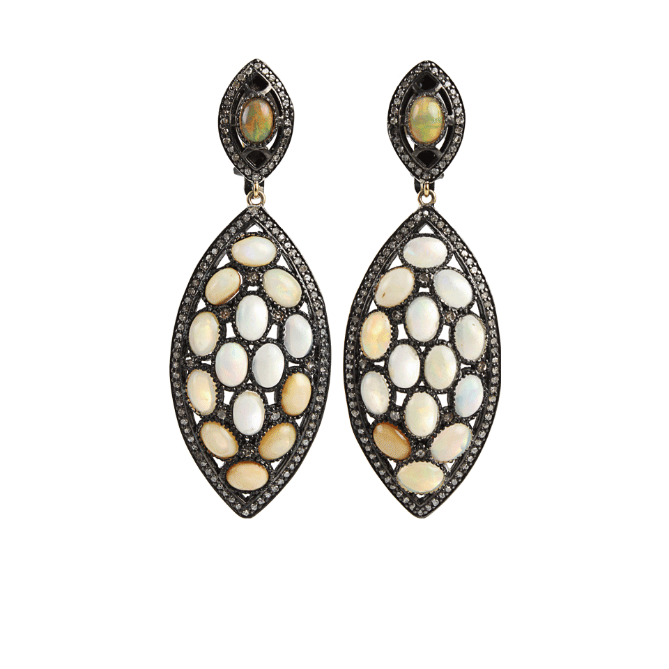 DORIE LOVE-Fire-Opal and Diamond Marquis Earrings-OXDZSLVR