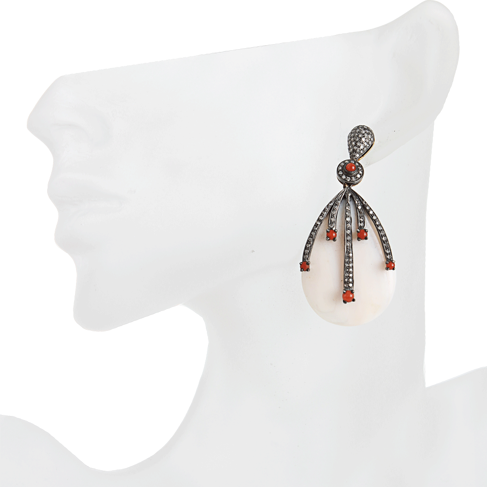 DORIE LOVE-Mother of Pearl, Diamond and Coral Drop Earrings-OXDZSLVR