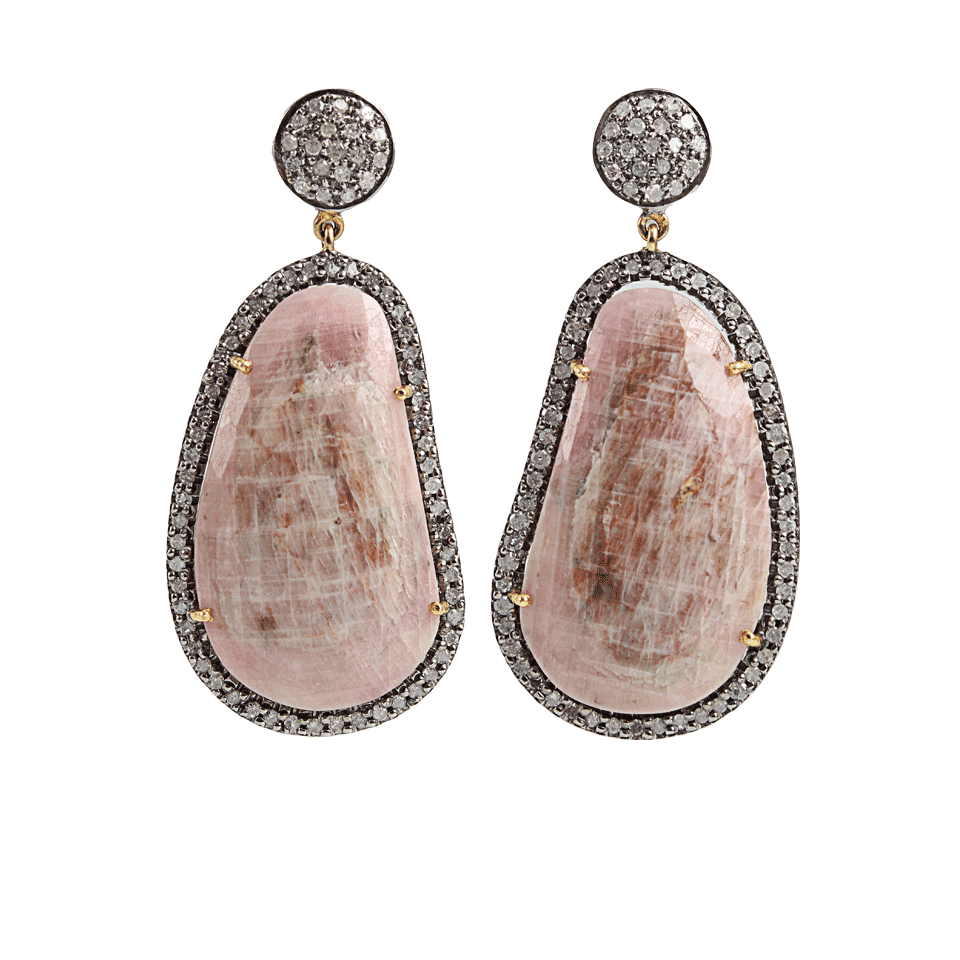 DORIE LOVE-Pink-Sapphire Slice and Diamond Earrings-OXDZSLVR