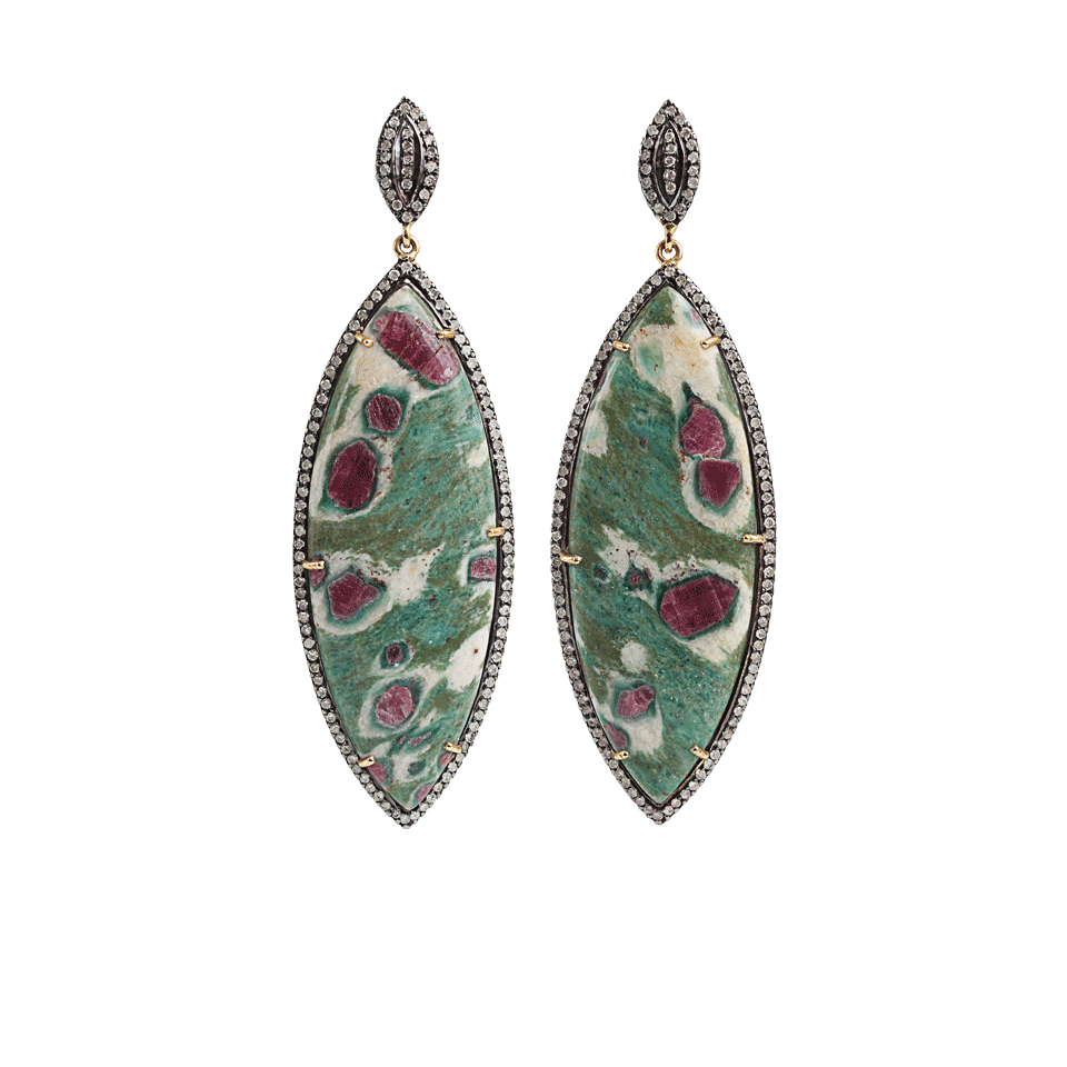 DORIE LOVE-Ruby Zoisite and Diamond Marquis Earrings-OXDZSLVR