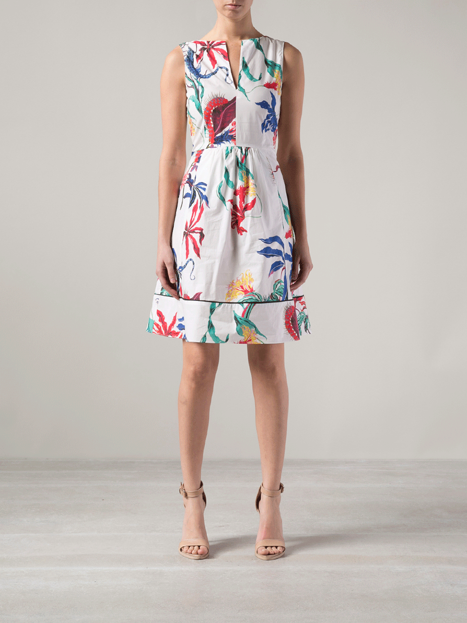 DOROTHEE SCHUMACHER-Sleeveless Slit Neck Floral Dress-