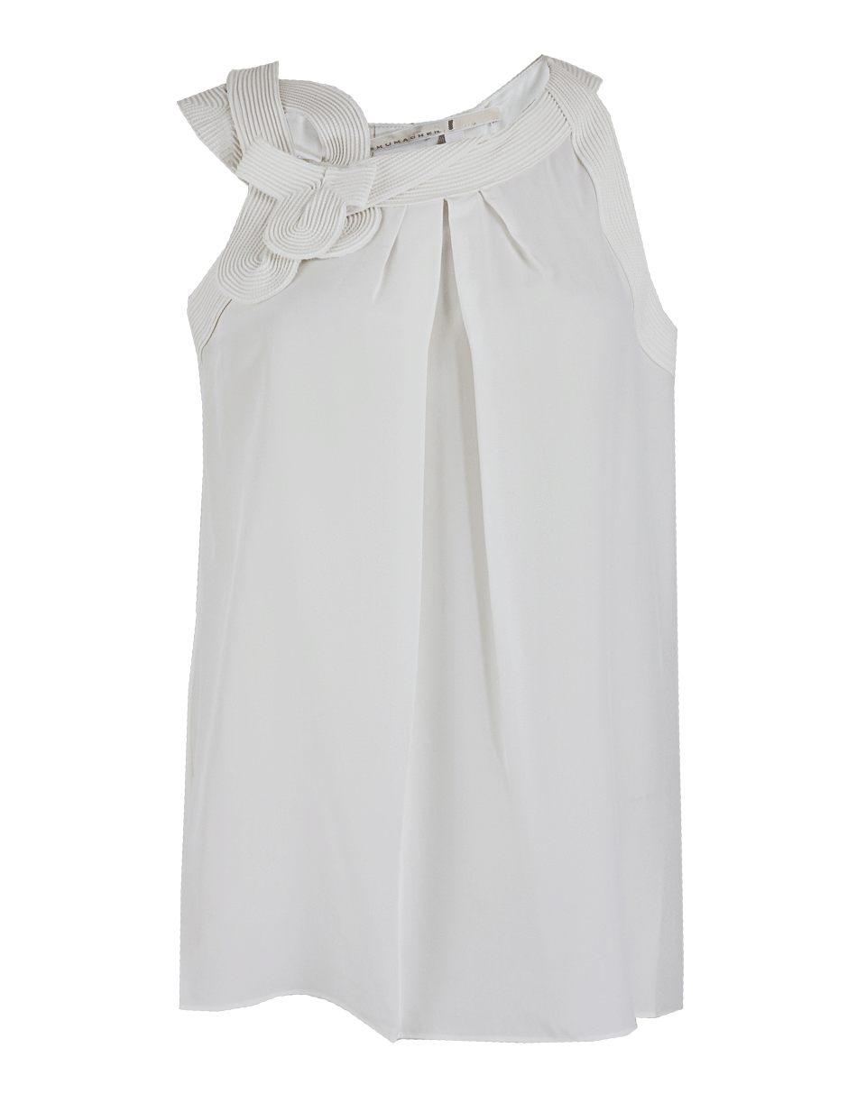 DOROTHEE SCHUMACHER-Sleeveless Quilted Ribbed Trim Silk Blouse-
