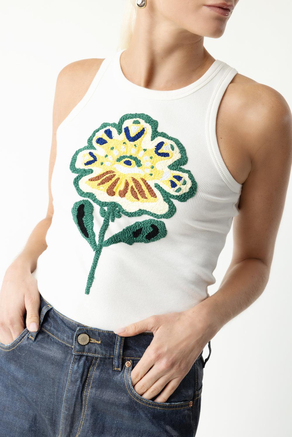 Powerful Flower Top-LT YELLW-1-CLOTHINGTOPTANK-DOROTHEE SCHUMACHER