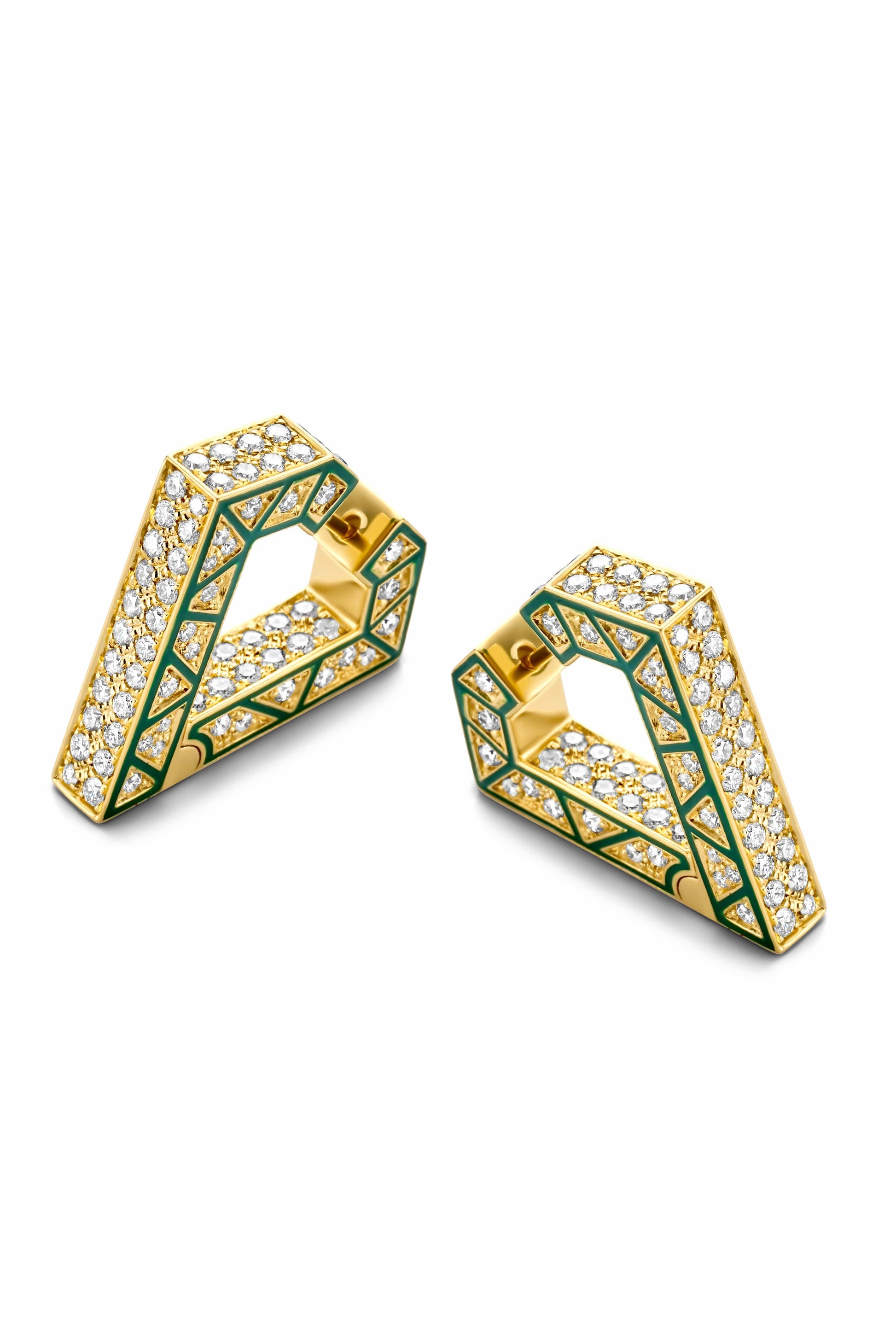 DRIES CRIEL-Brute Green Enamel Earrings-YELLOW GOLD