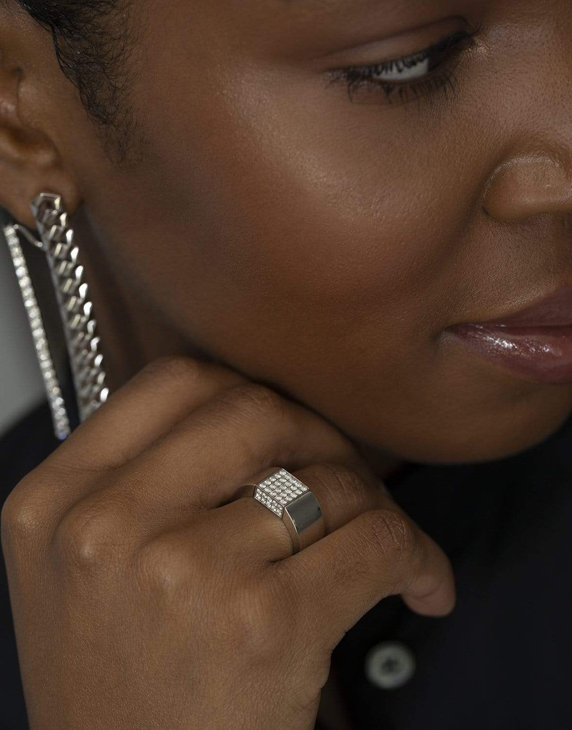 DRIES CRIEL-Signet Reversible Diamond Ring-WHITE GOLD