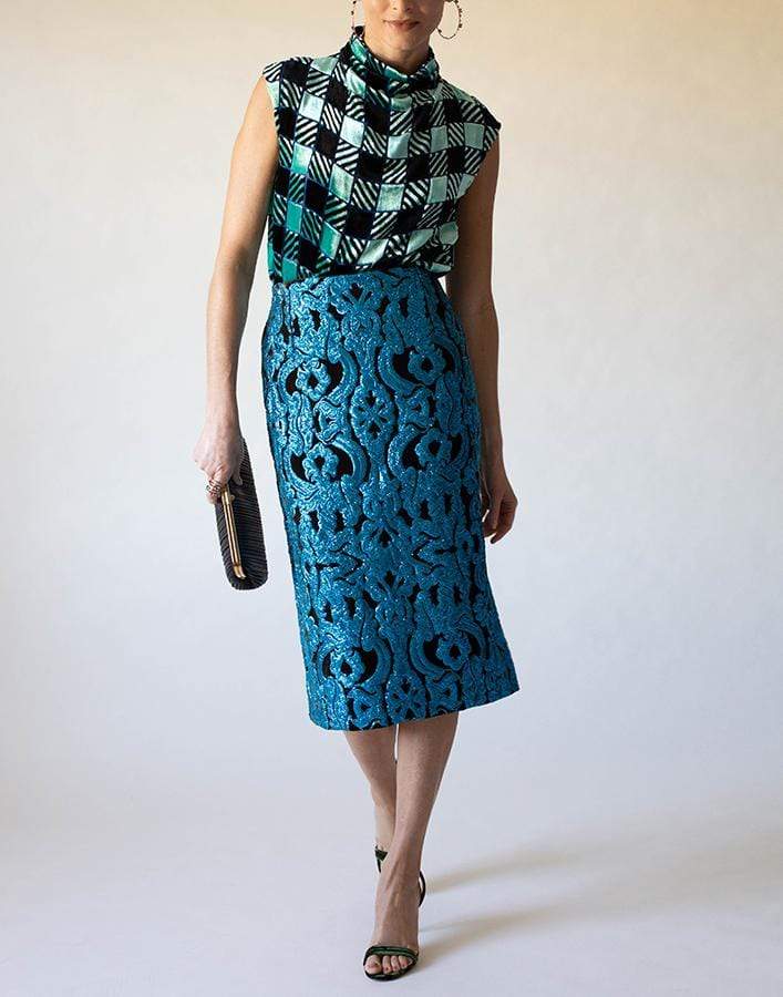 DRIES VAN NOTEN-Chiala Velvet Blouse-TURQ