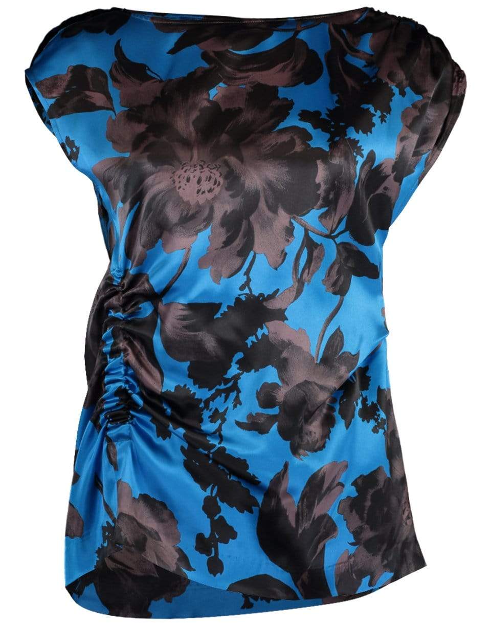 DRIES VAN NOTEN-Black and Blue Ceto Gathered Floral Top-