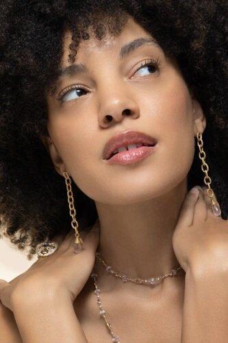 Rose Quartz Eternity Drop Earring-YELLOW GOLD-JEWELRYFINE JEWELEARRING-COOMI