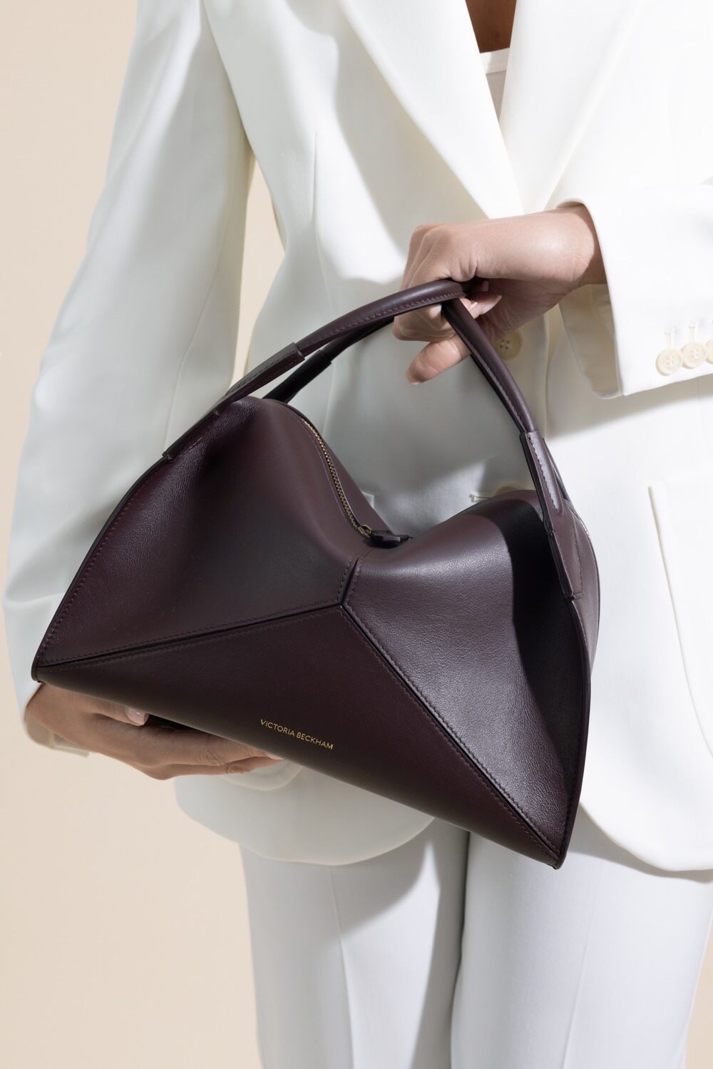 Victoria Plie Bag - Burgundy-BROWN-O/S-HANDBAGTOP HANDLE-VICTORIA BECKHAM