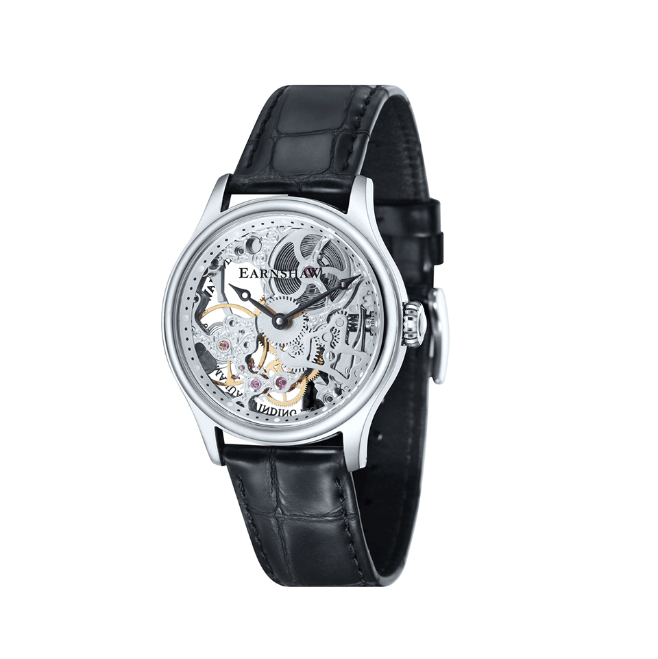 EARNSHAW WATCHES-Bauer Mechanical Skeleton Watch-BLACK
