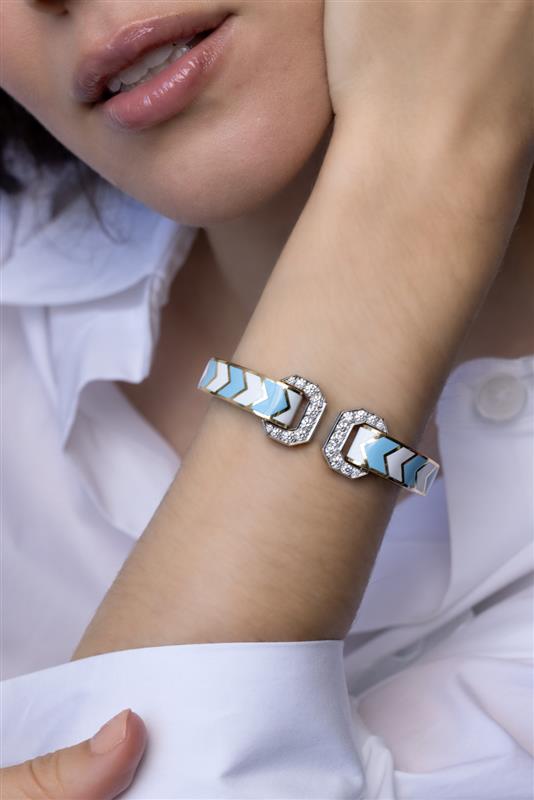 Blue Chevron Double Buckle Bracelet-YELLOW GOLD-JEWELRYFINE JEWELBRACELET O-DAVID WEBB