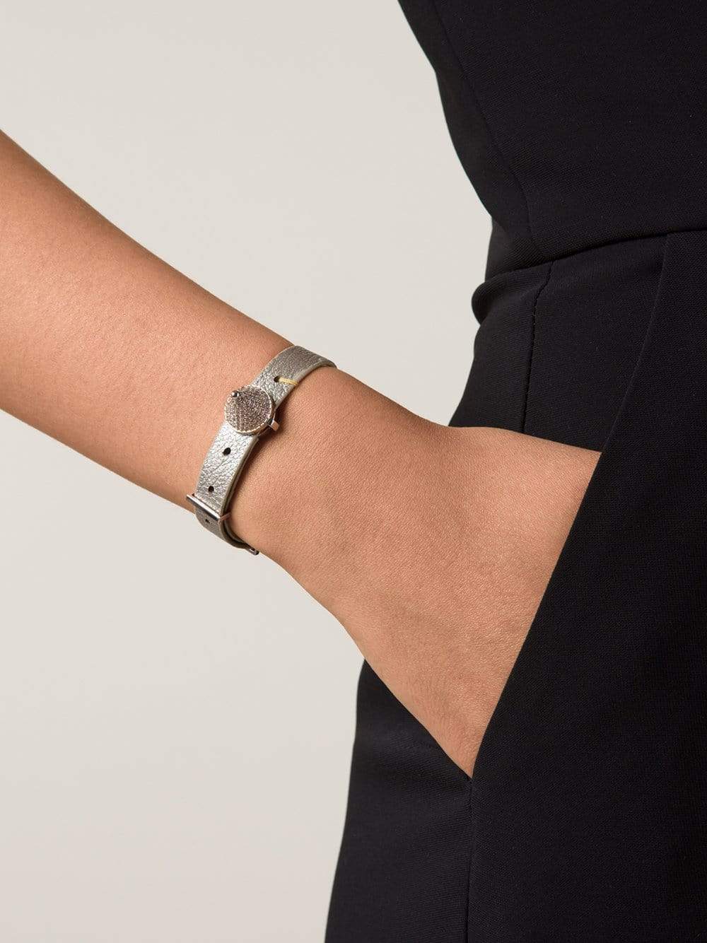 EDDIE BORGO-Clear Pave Cone Leather Bracelet-SILVER