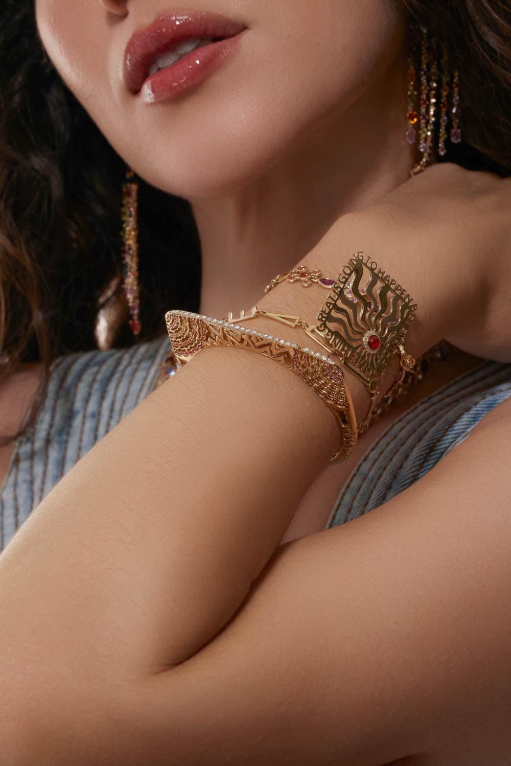 Sapphire Diamond Horizon Bangle Bracelet-YELLOW GOLD-MED-JEWELRYFINE JEWELBRACELET O-EDEN PRESLEY