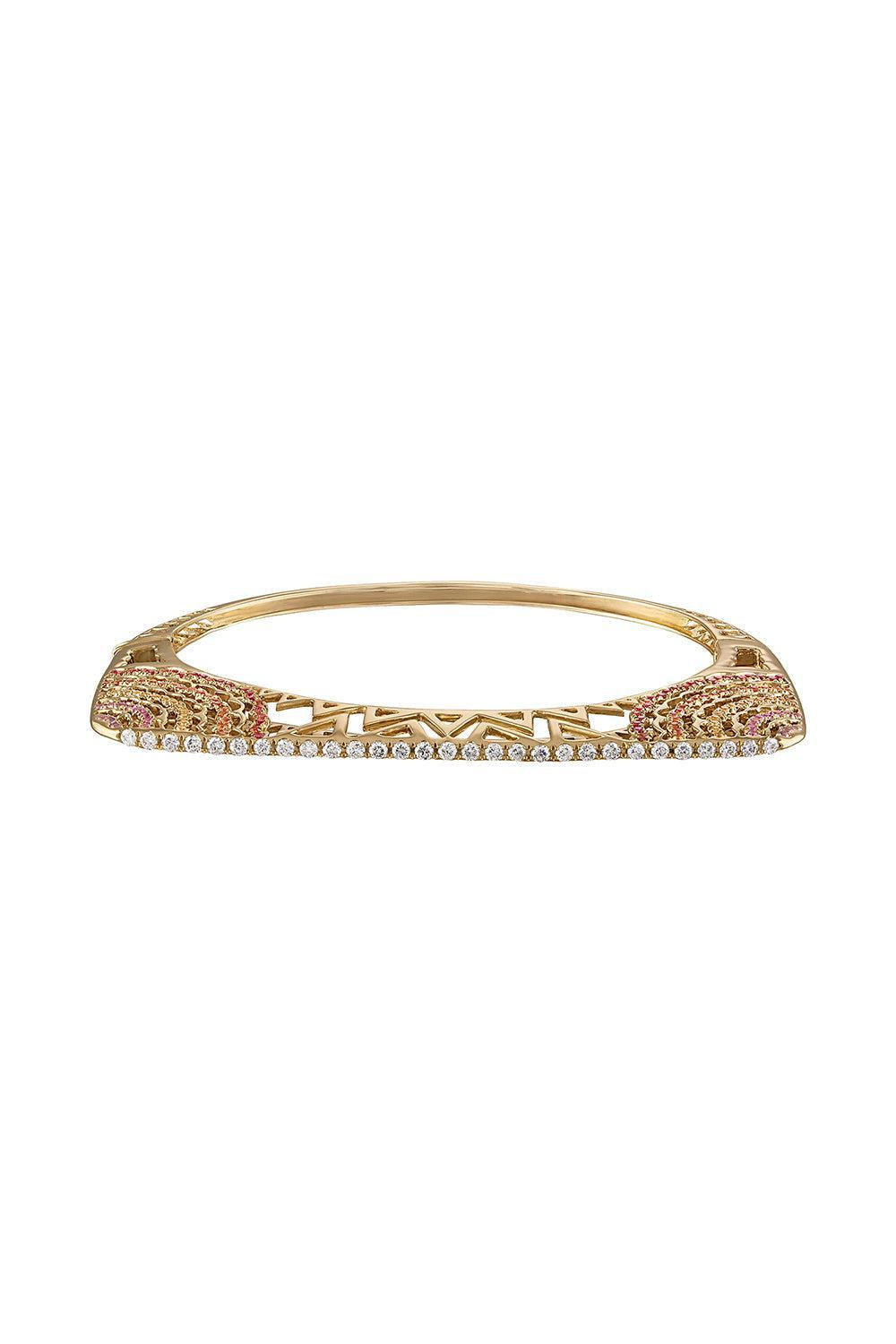 Sapphire Diamond Horizon Bangle Bracelet-YELLOW GOLD-MED-JEWELRYFINE JEWELBRACELET O-EDEN PRESLEY
