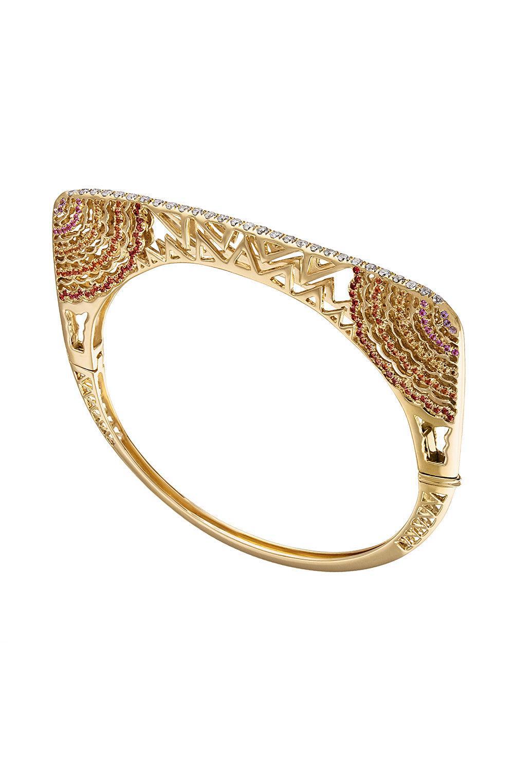 Sapphire Diamond Horizon Bangle Bracelet-YELLOW GOLD-MED-JEWELRYFINE JEWELBRACELET O-EDEN PRESLEY