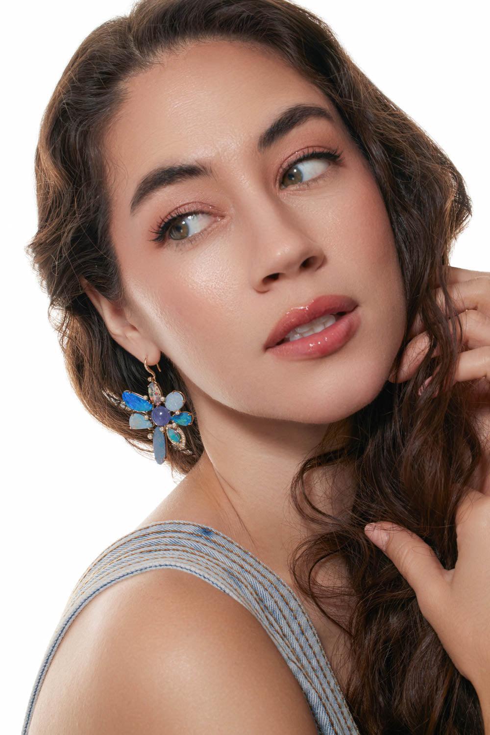 Boulder Opal Tanzanite Diamond Earrings-YELLOW GOLD-JEWELRYFINE JEWELEARRING-EDEN PRESLEY