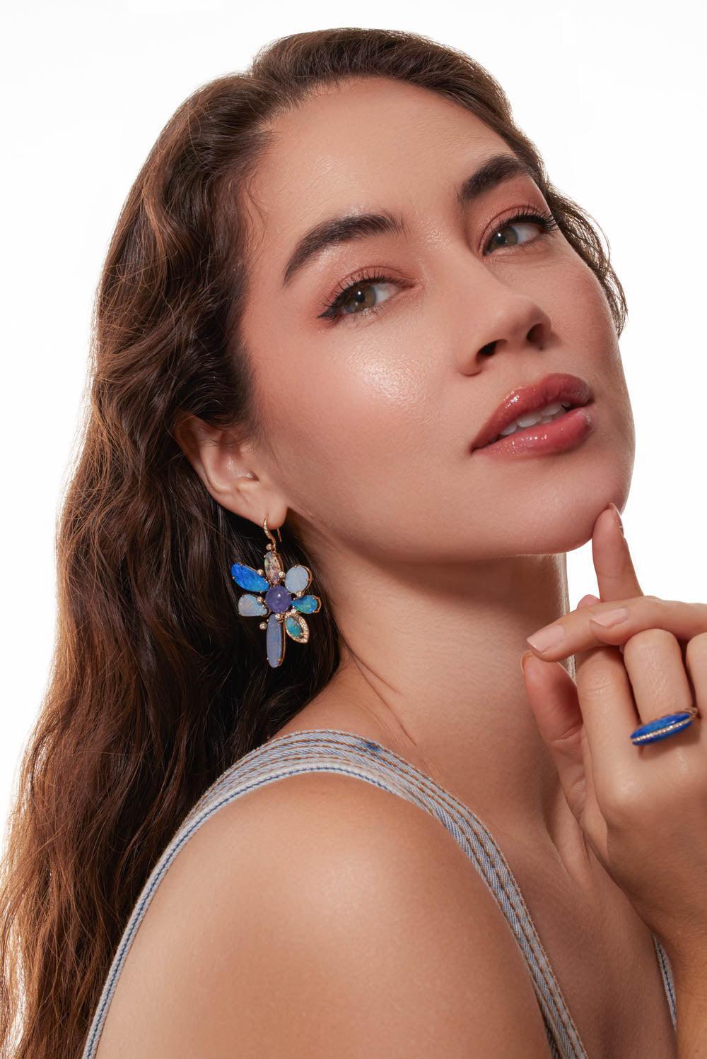Boulder Opal Tanzanite Diamond Earrings-YELLOW GOLD-JEWELRYFINE JEWELEARRING-EDEN PRESLEY
