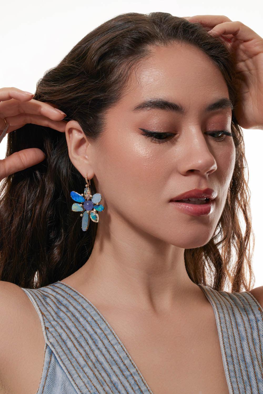 Boulder Opal Tanzanite Diamond Earrings-YELLOW GOLD-JEWELRYFINE JEWELEARRING-EDEN PRESLEY