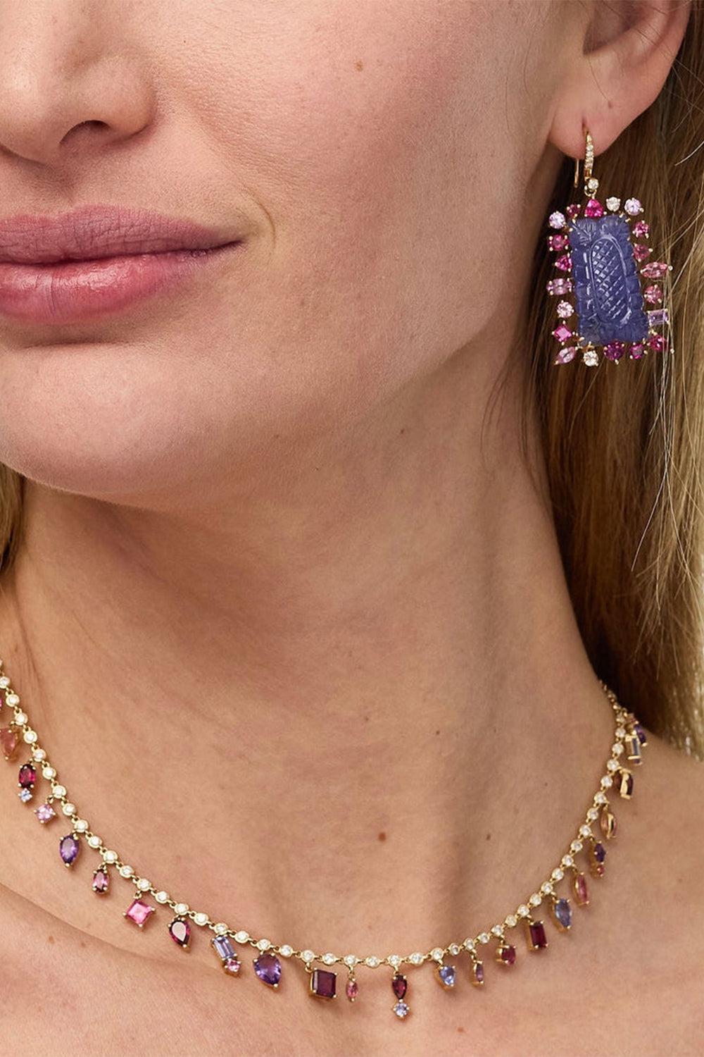 Carved Tanzanite Mixed Pink Earrings-YELLOW GOLD-JEWELRYFINE JEWELEARRING-EDEN PRESLEY