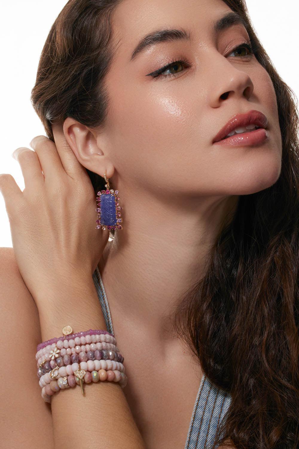 Carved Tanzanite Mixed Pink Earrings-YELLOW GOLD-JEWELRYFINE JEWELEARRING-EDEN PRESLEY