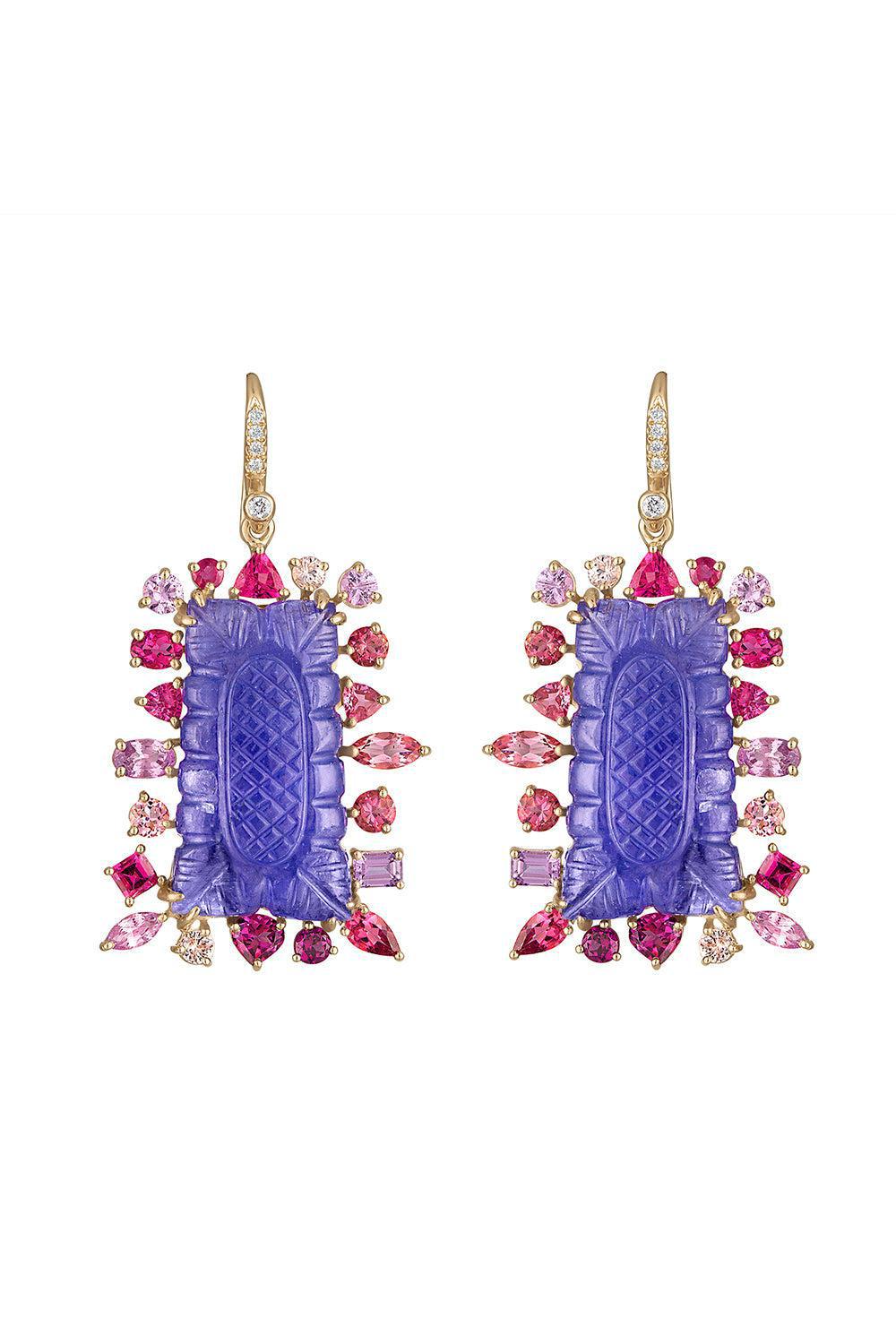 Carved Tanzanite Mixed Pink Earrings-YELLOW GOLD-JEWELRYFINE JEWELEARRING-EDEN PRESLEY