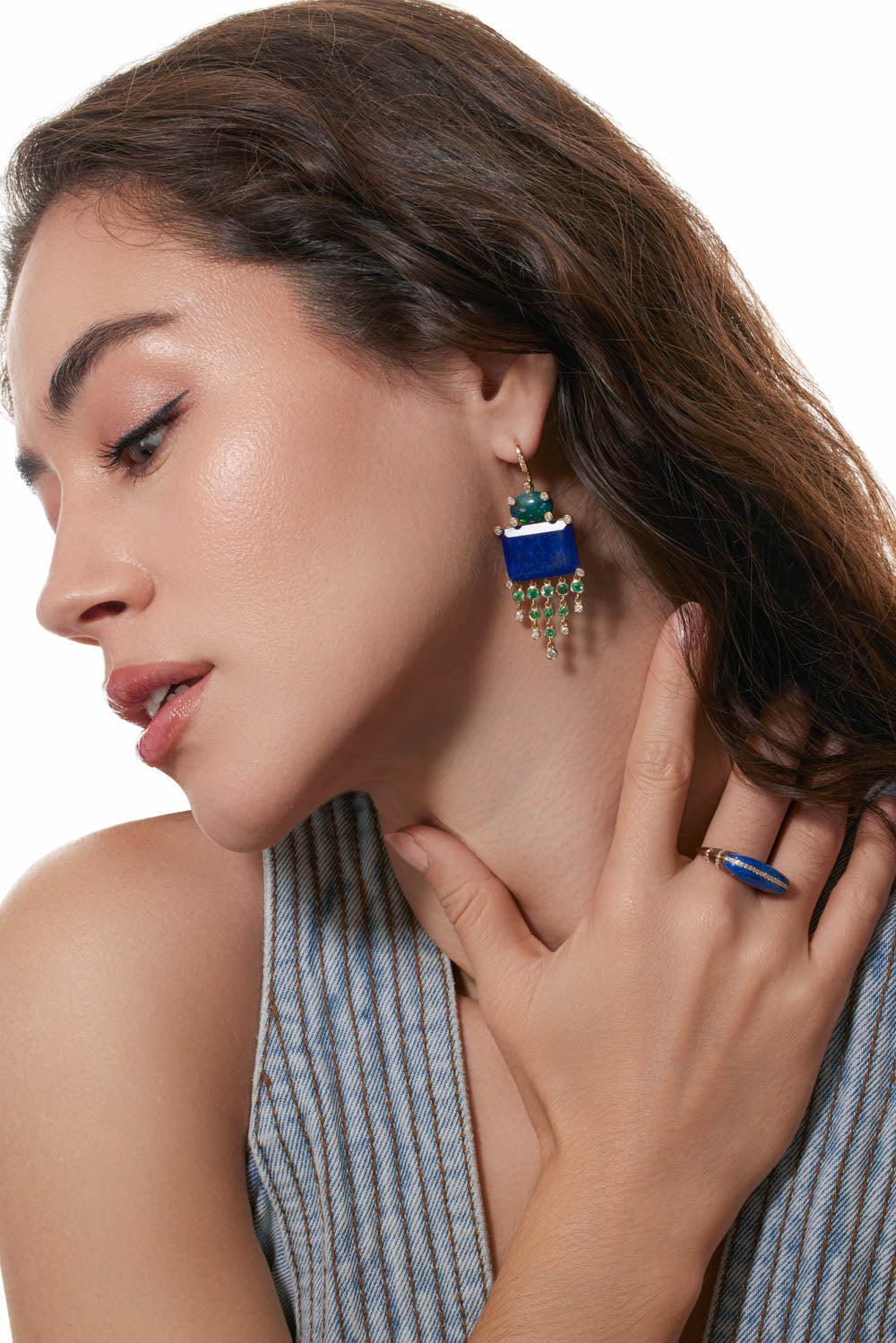 Lapis Opal Diamond Earrings-YELLOW GOLD-JEWELRYFINE JEWELEARRING-EDEN PRESLEY